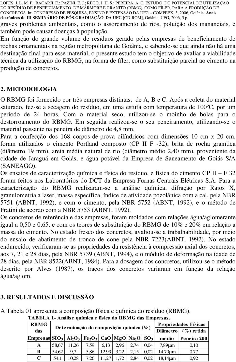 material, o presente estudo tem o objetivo de avaliar a viabilidade técnica da utilização do RBMG, na forma de fíler, como substituição parcial ao cimento na produção de concretos. 2.