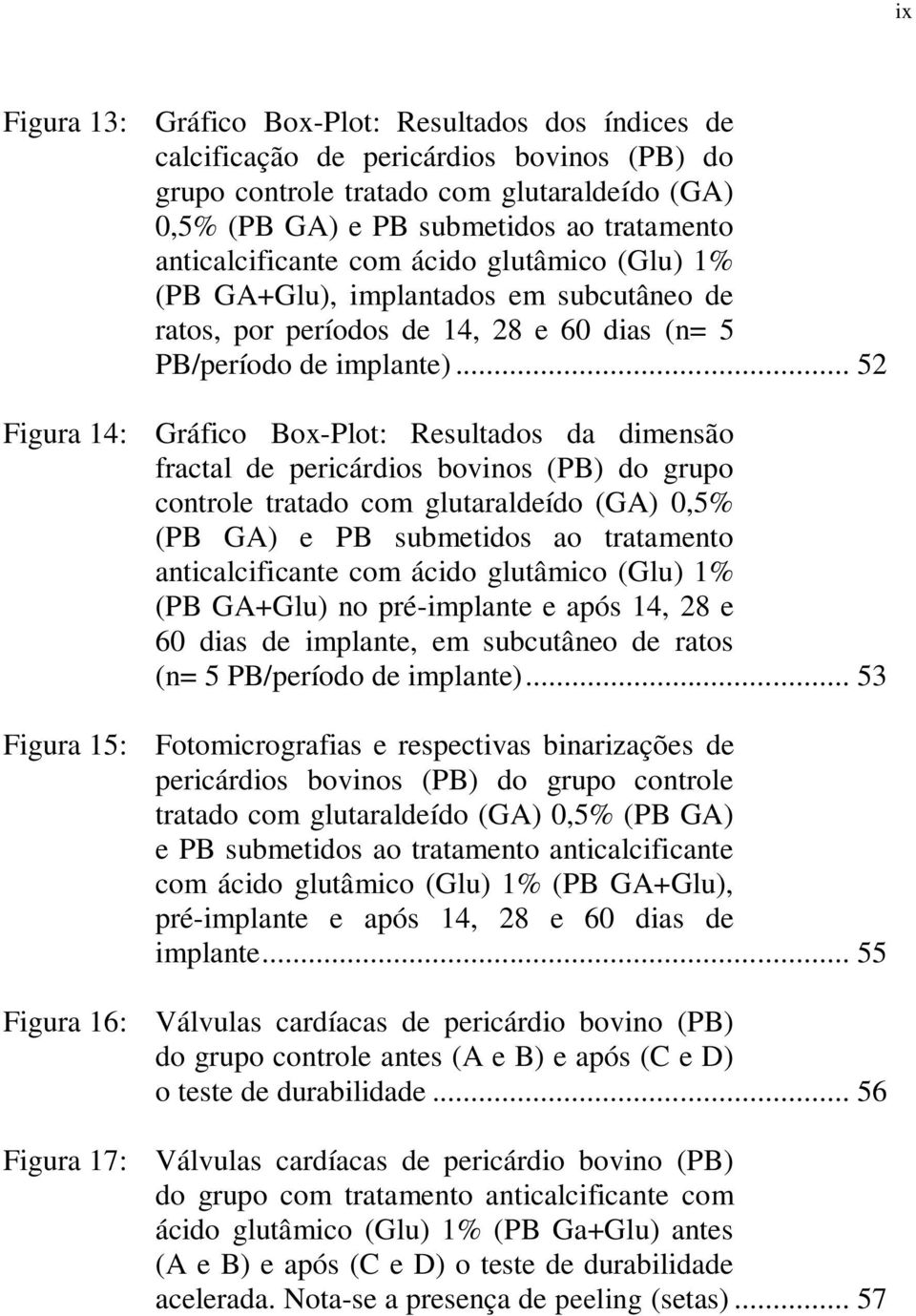 .. 52 Figura 14: Gráfico Box-Plot: Resultados da dimensão fractal de pericárdios bovinos (PB) do grupo controle tratado com glutaraldeído (GA) 0,5% (PB GA) e PB submetidos ao tratamento