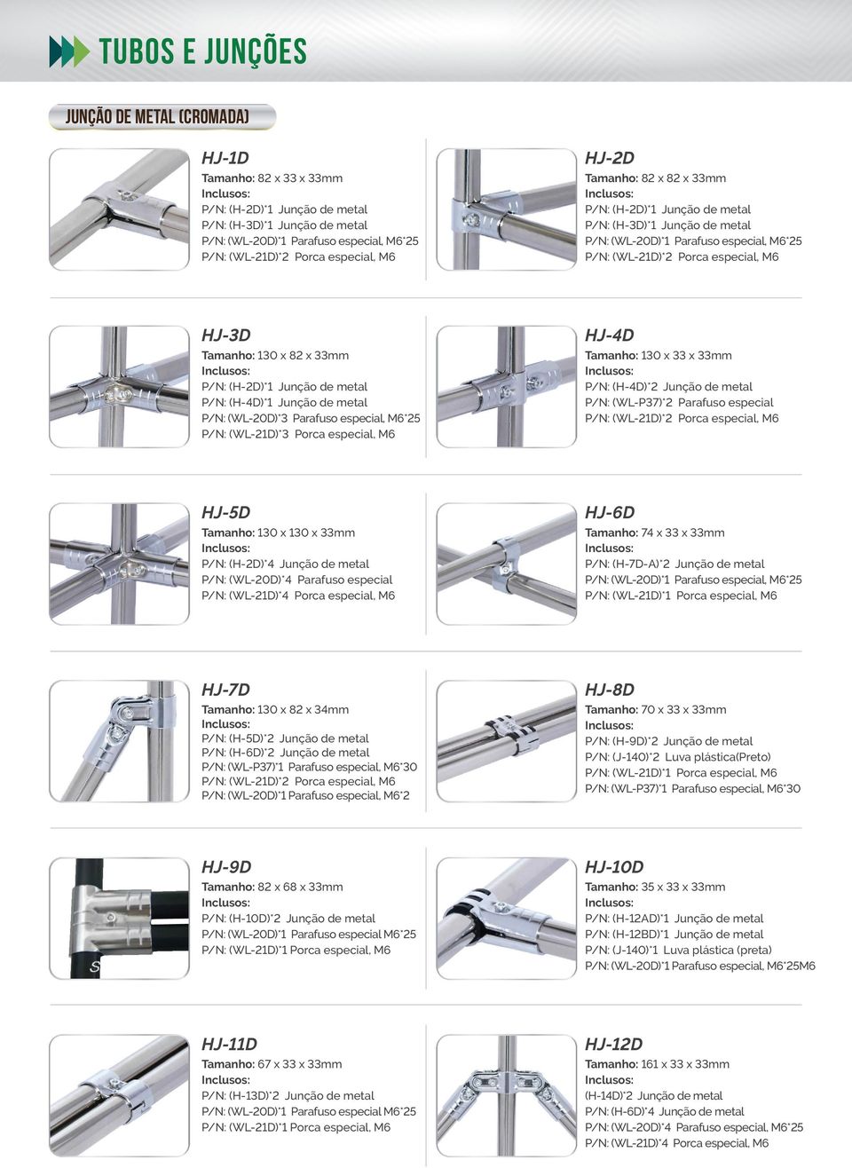 P/N: (WL-P37)*2 Parafuso especial HJ-5D 130 x 130 x 33mm P/N: (H-2D)*4 Junção de metal P/N: (WL-20D)*4 Parafuso especial HJ-6D 74 x 33 x 33mm P/N: (H-7D-A)*2 Junção de metal HJ-7D 130 x 82 x 34mm