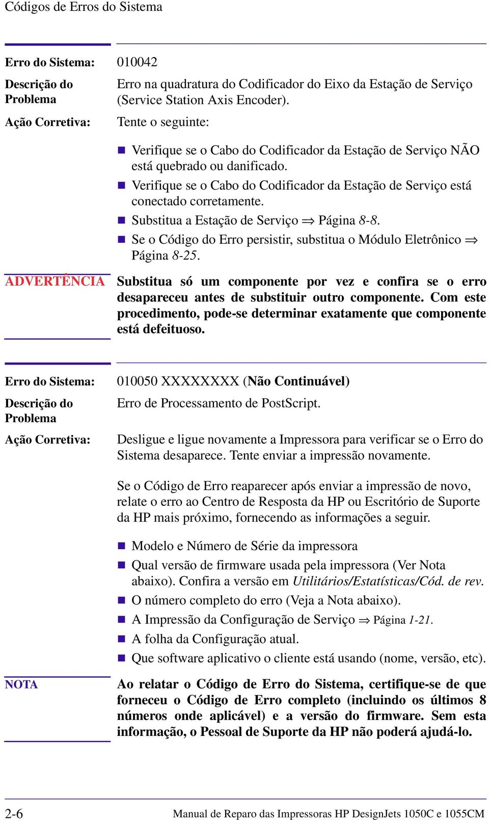 Se o Código do Erro persistir, substitua o Módulo Eletrônico 010050 XXXXXXXX (Não Continuável) Erro de Processamento de PostScript.