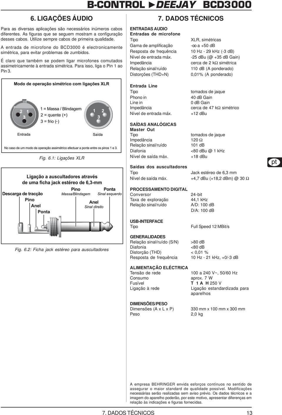 É claro que também se podem ligar microfones comutados assimetricamente à entrada simétrica. Para isso, liga o Pin 1 ao Pin 3. Fig. 6.