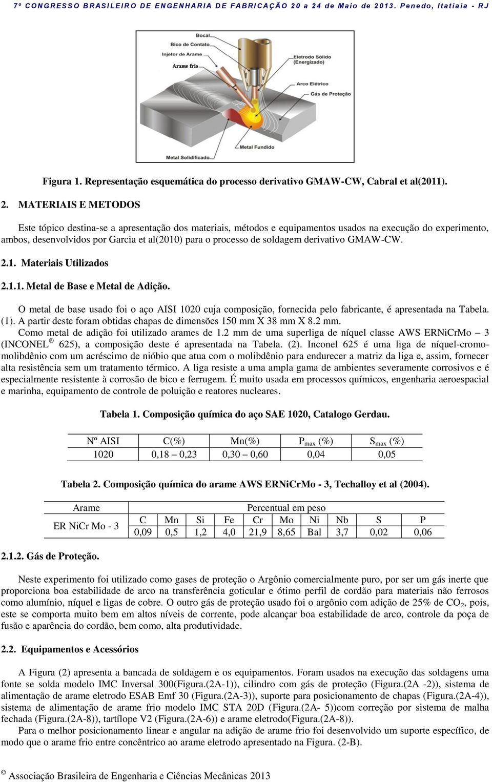 al(2010) para o processo de soldagem derivativo GMAW-CW. 2.1. Materiais Utilizados (Times New Roman, negrito, tamanho 10) 2.1.1. Metal de Base e Metal de Adição.