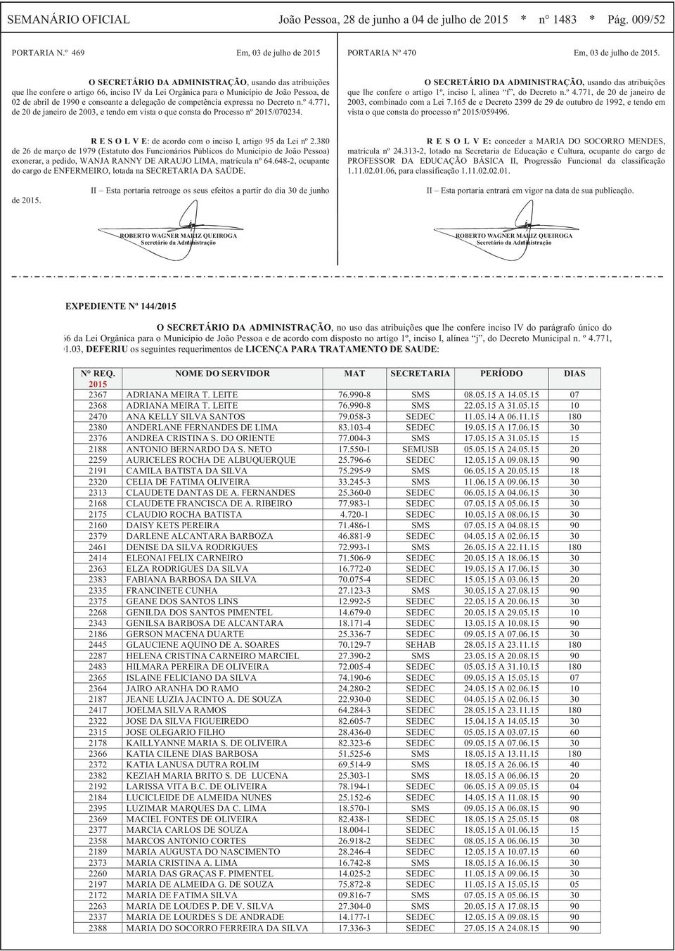 competência expressa no Decreto n.º 4.771, de 20 de janeiro de 2003, e tendo em vista o que consta do Processo nº 2015/070234.