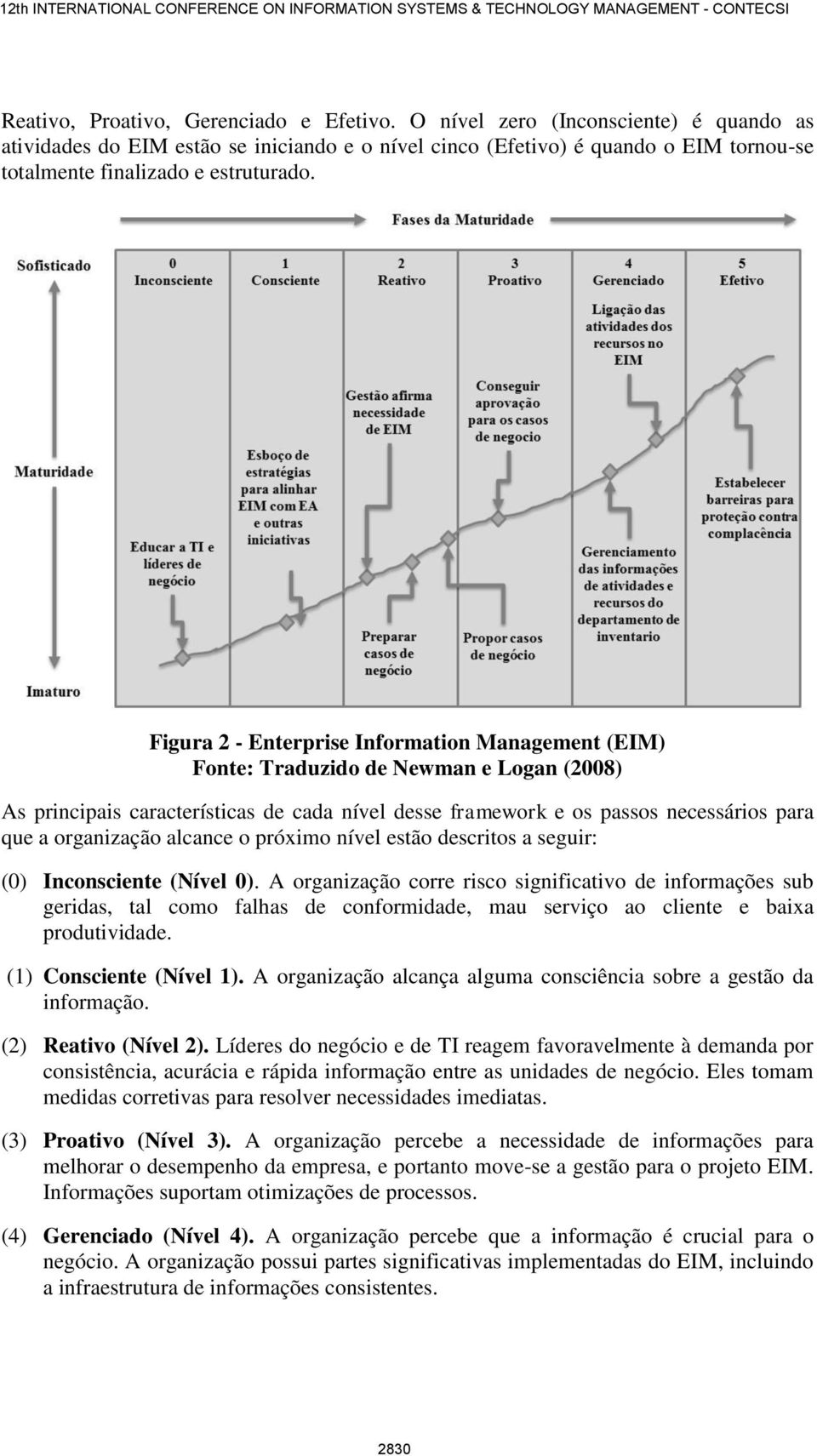 Figura 2 - Enterprise Information Management (EIM) Fonte: Traduzido de Newman e Logan (2008) As principais características de cada nível desse framework e os passos necessários para que a organização