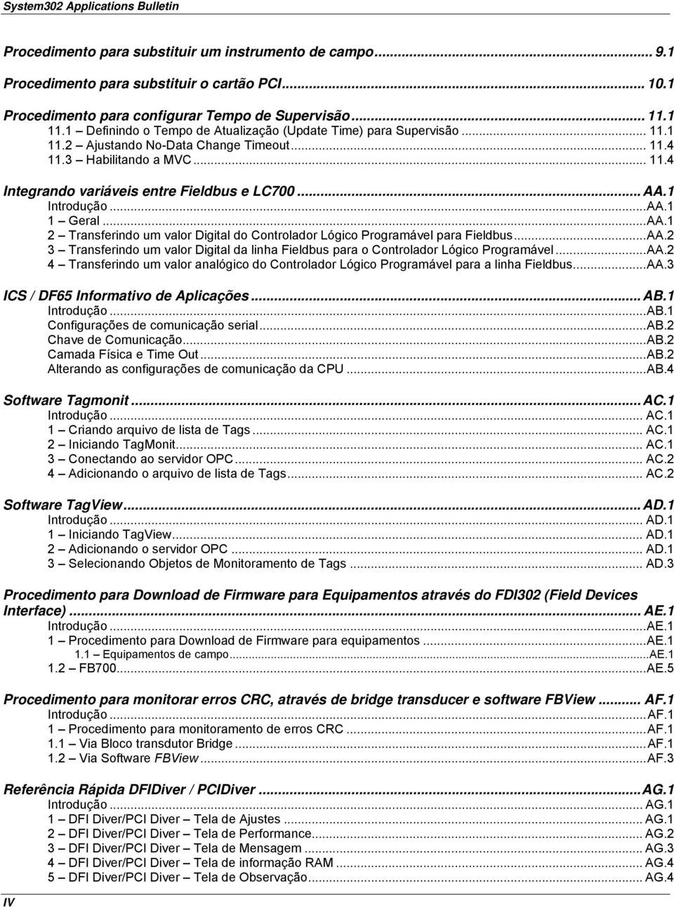 .. AA.1 Introdução...AA.1 1 Geral...AA.1 2 Transferindo um valor Digital do Controlador Lógico Programável para Fieldbus...AA.2 3 Transferindo um valor Digital da linha Fieldbus para o Controlador Lógico Programável.