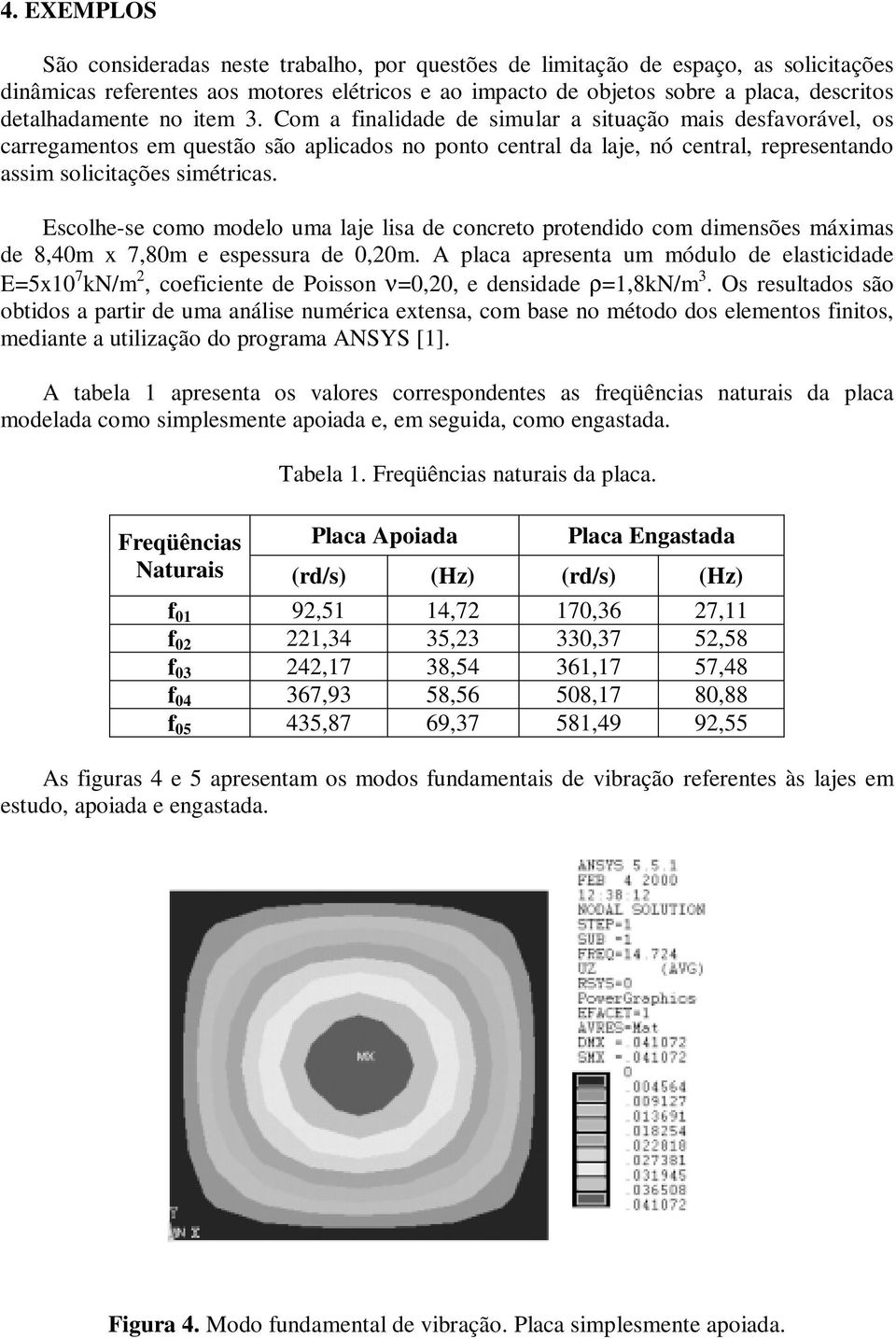 Com a finalidade de simular a situação mais desfavorável, os carregamentos em questão são aplicados no ponto central da laje, nó central, representando assim solicitações simétricas.