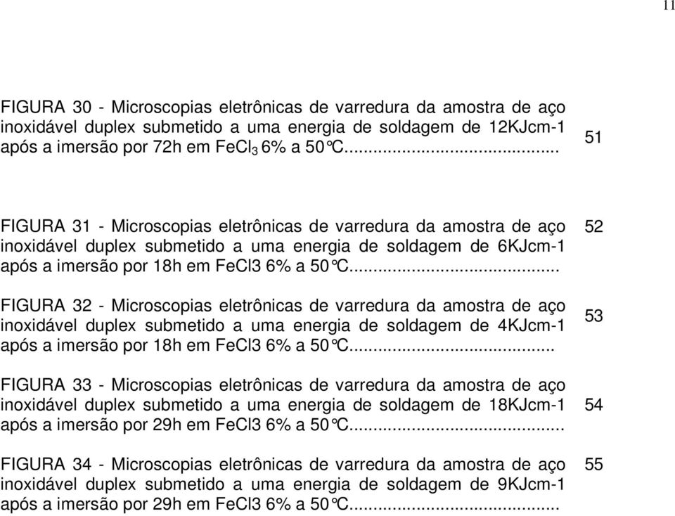 .. FIGURA 32 - Microscopias eletrônicas de varredura da amostra de aço inoxidável duplex submetido a uma energia de soldagem de 4KJcm-1 após a imersão por 18h em FeCl3 6% a 50 C.