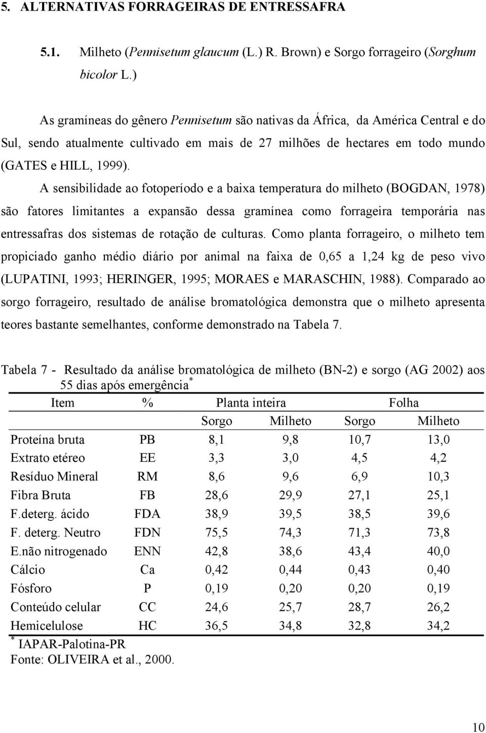 A sensibilidade ao fotoperíodo e a baixa temperatura do milheto (BOGDAN, 1978) são fatores limitantes a expansão dessa gramínea como forrageira temporária nas entressafras dos sistemas de rotação de