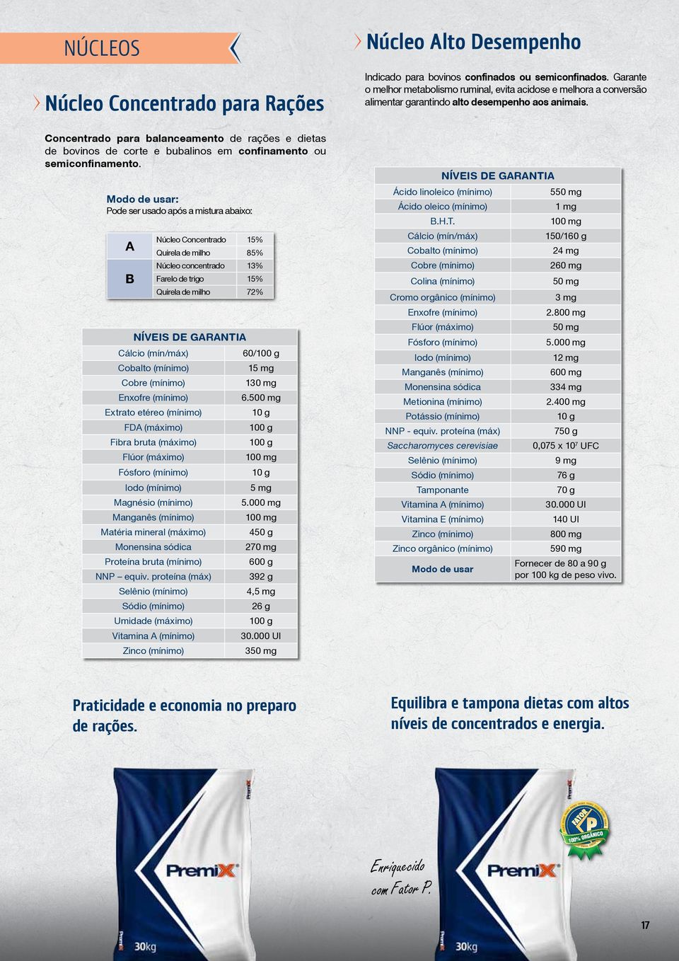 Concentrado para balanceamento de rações e dietas de bovinos de corte e bubalinos em confinamento ou semiconfinamento.