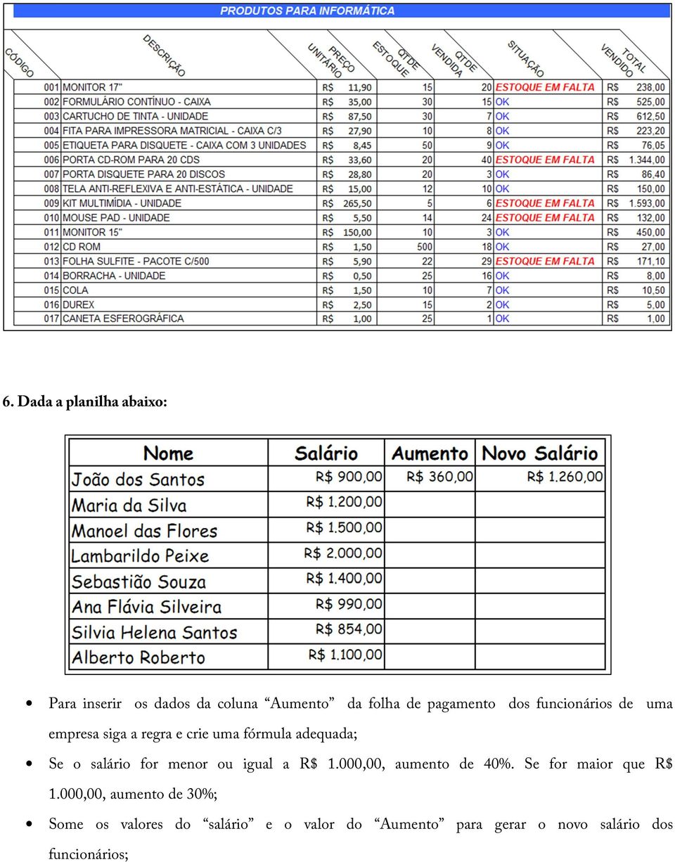 menor ou igual a R$ 1.000,00, aumento de 40%. Se for maior que R$ 1.