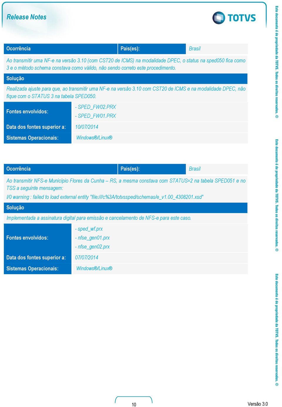 Realizada ajuste para que, ao transmitir uma NF-e na versão 3.10 com CST20 de ICMS e na modalidade DPEC, não fique com o STATUS 3 na tabela SPED050. - SPED_FW02.PRX - SPED_FW01.