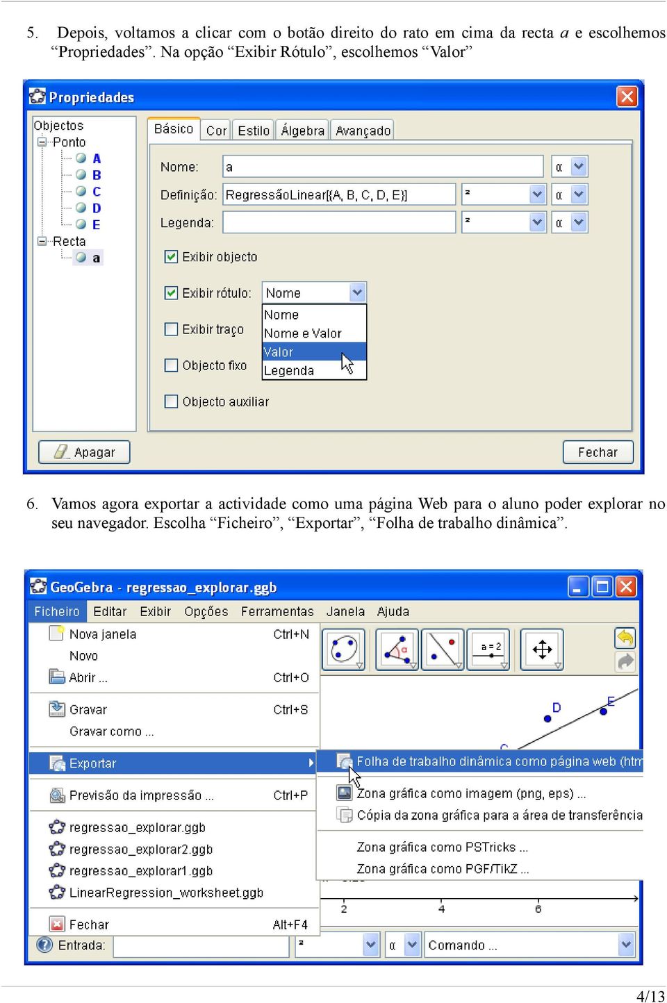 Vamos agora exportar a actividade como uma página Web para o aluno poder