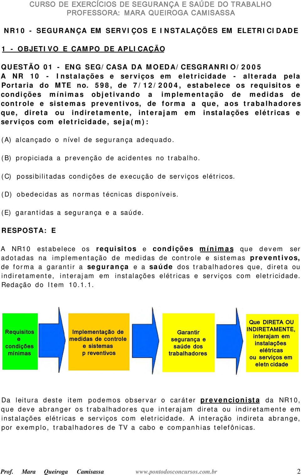 598, de 7/12/2004, estabelece os requisitos e condições mínimas objetivando a implementação de medidas de controle e sistemas preventivos, de forma a que, aos trabalhadores que, direta ou