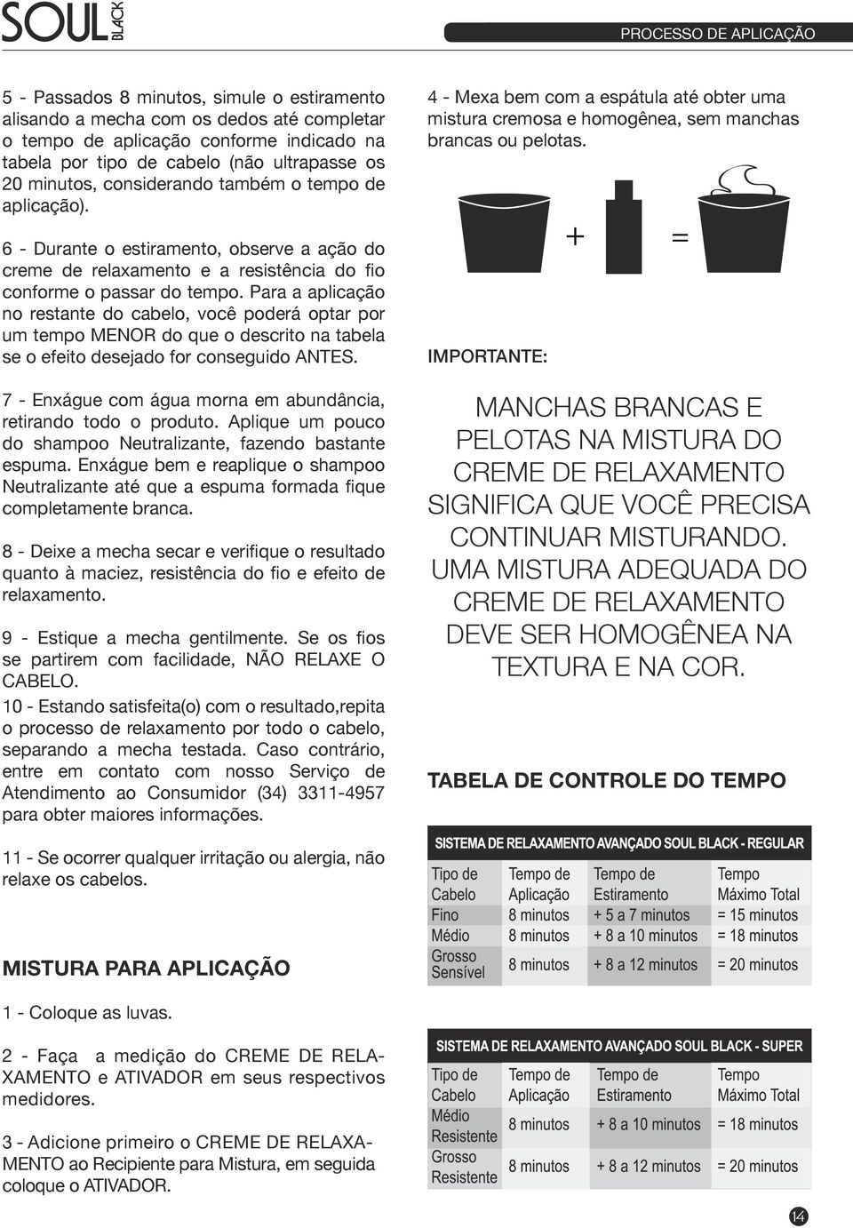 Para a aplicação no restante do cabelo, você poderá optar por um tempo MENOR do que o descrito na tabela se o efeito desejado for conseguido ANTES.