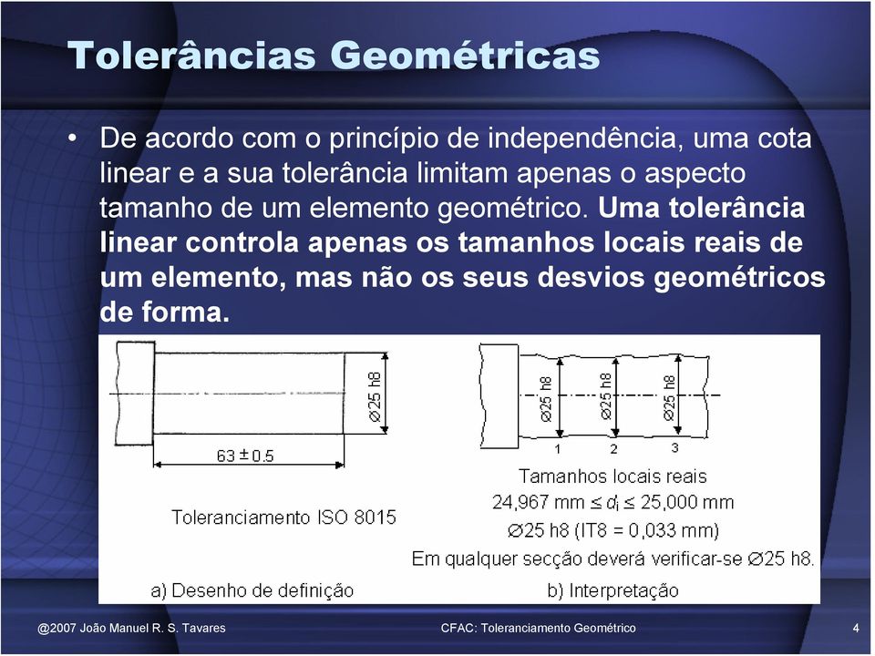 Uma tolerância linear controla apenas os tamanhos locais reais de um elemento, mas não