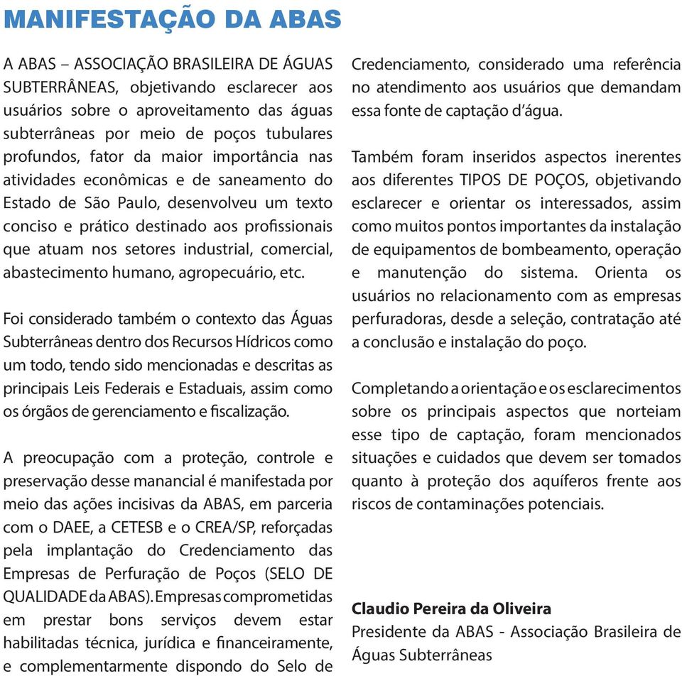 abastecimento humano, agropecuário, etc.