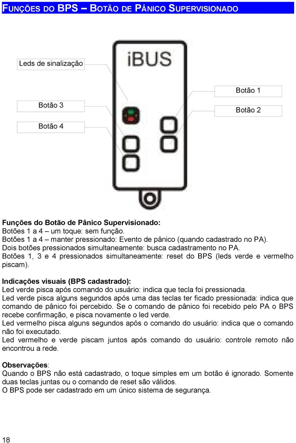 Botões 1, 3 e 4 pressionados simultaneamente: reset do BPS (leds verde e vermelho piscam).