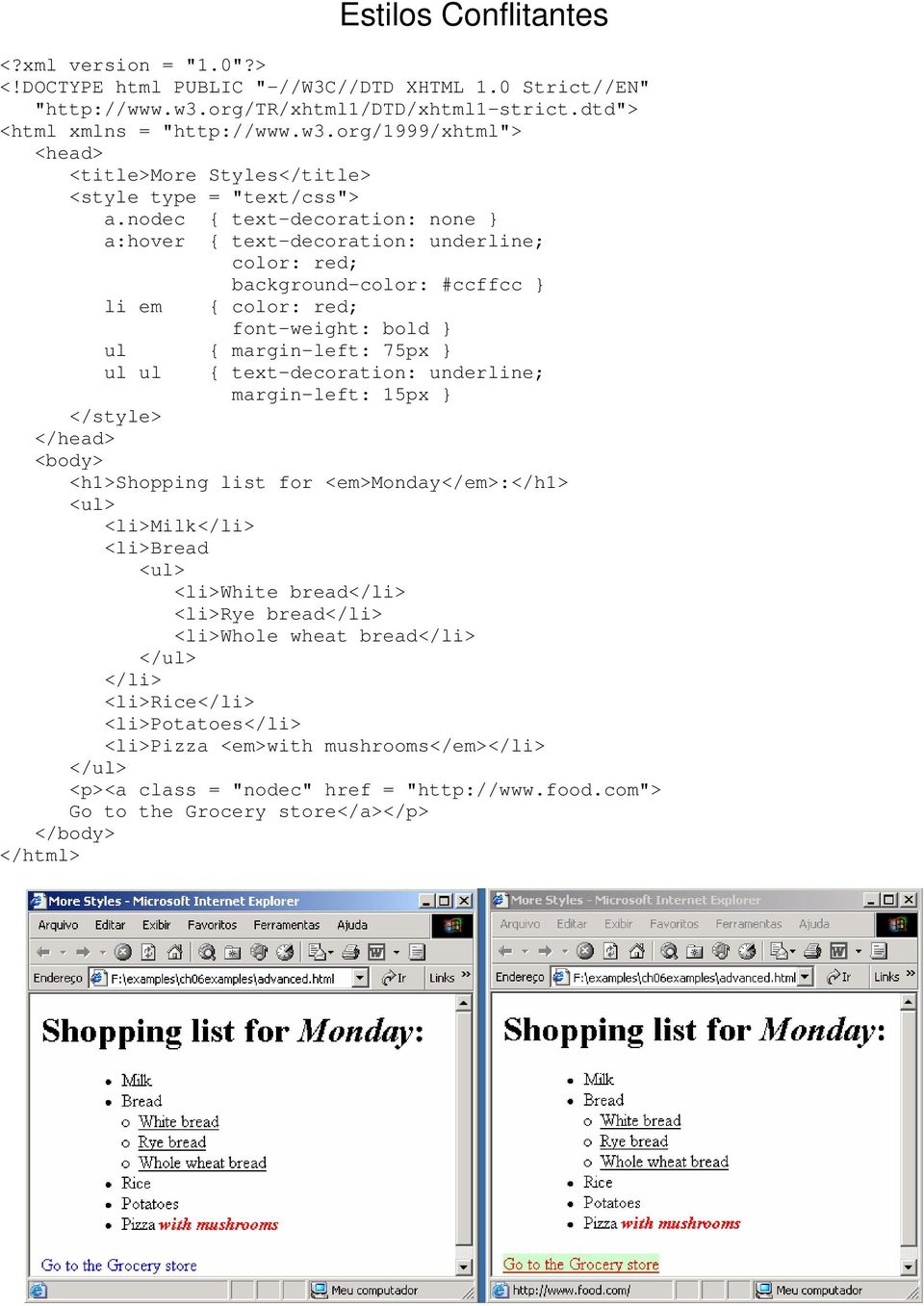 underline; margin-left: 15px </style> <body> <h1>shopping list for <em>monday</em>:</h1> <ul> <li>milk</li> <li>bread <ul> <li>white bread</li> <li>rye bread</li> <li>whole wheat bread</li> </ul>