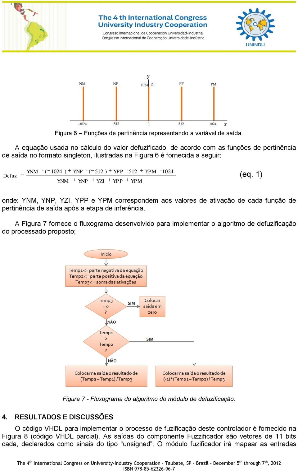 512 ) YZI YPP YPP 512 YPM YPM 1024 (eq. 1) onde: YNM, YNP, YZI, YPP e YPM correspondem aos valores de ativação de cada função de pertinência de saída após a etapa de inferência.