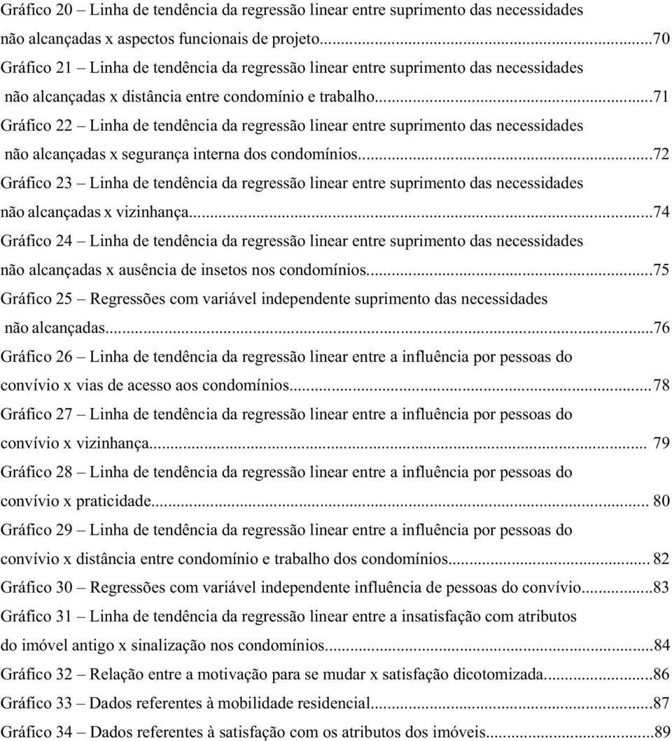 ..7 Gráfico 22 Linha de tendência da regressão linear entre suprimento das necessidades não alcançadas x segurança interna dos condomínios.