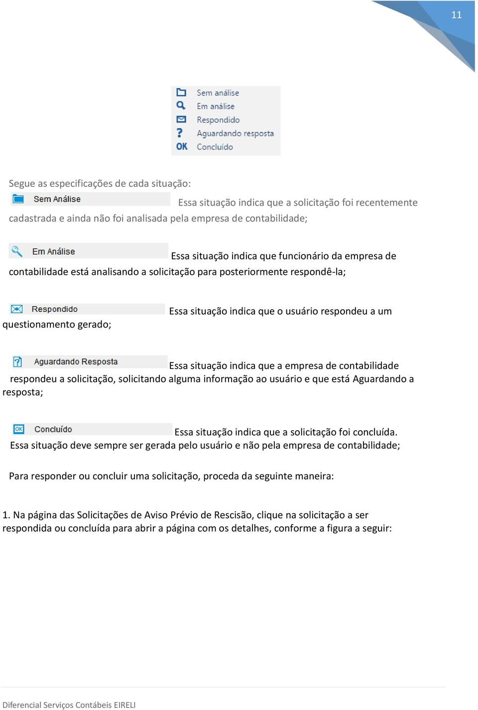 que a empresa de contabilidade respondeu a solicitação, solicitando alguma informação ao usuário e que está Aguardando a resposta; Essa situação indica que a solicitação foi concluída.