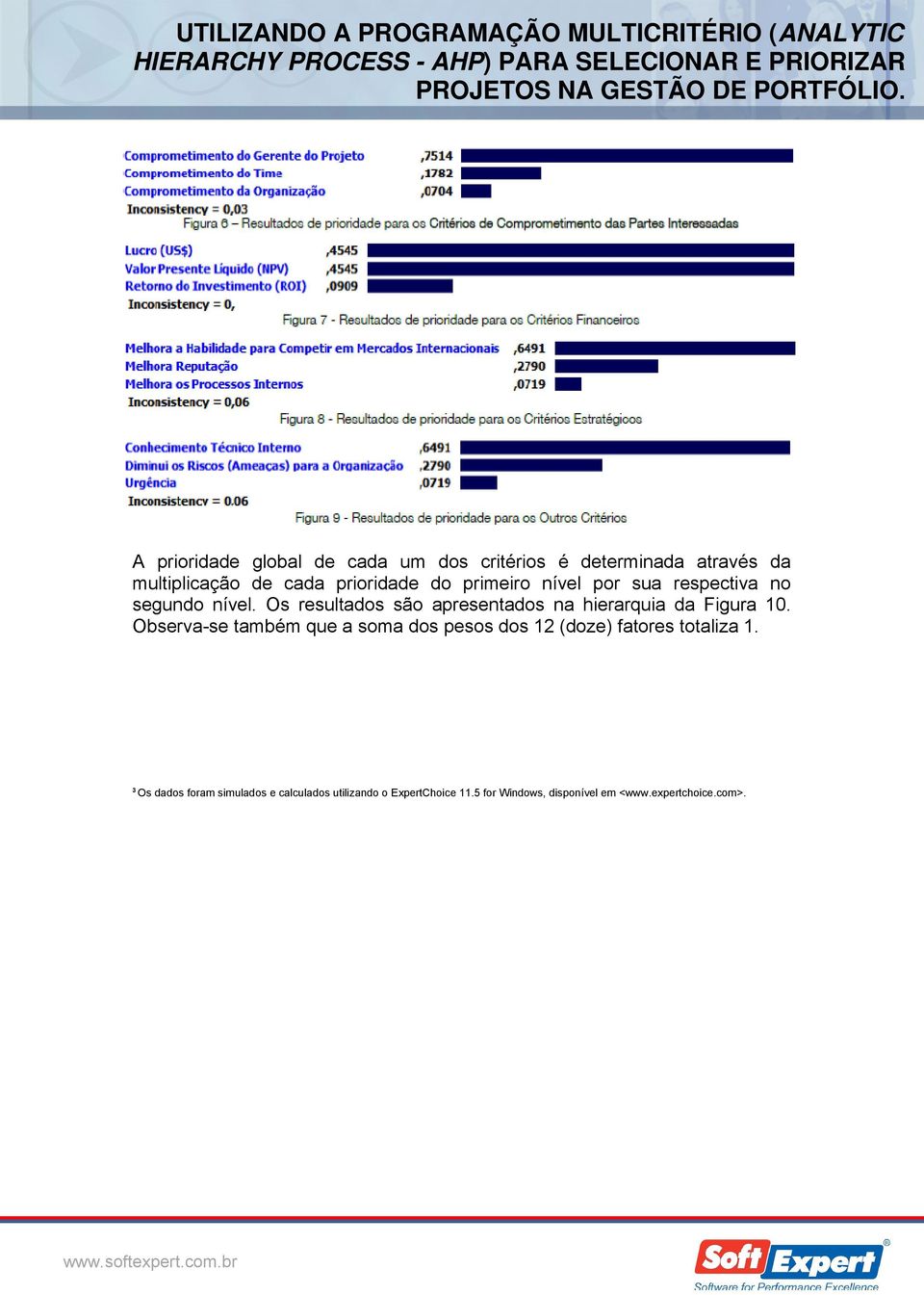 Os resultados são apresentados na hierarquia da Figura 10.