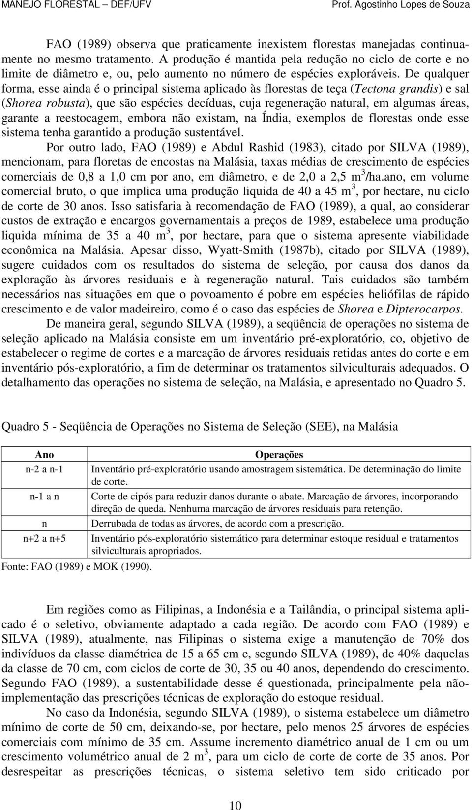 De qualquer forma, esse ainda é o principal sistema aplicado às florestas de teça (Tectona grandis) e sal (Shorea robusta), que são espécies decíduas, cuja regeneração natural, em algumas áreas,