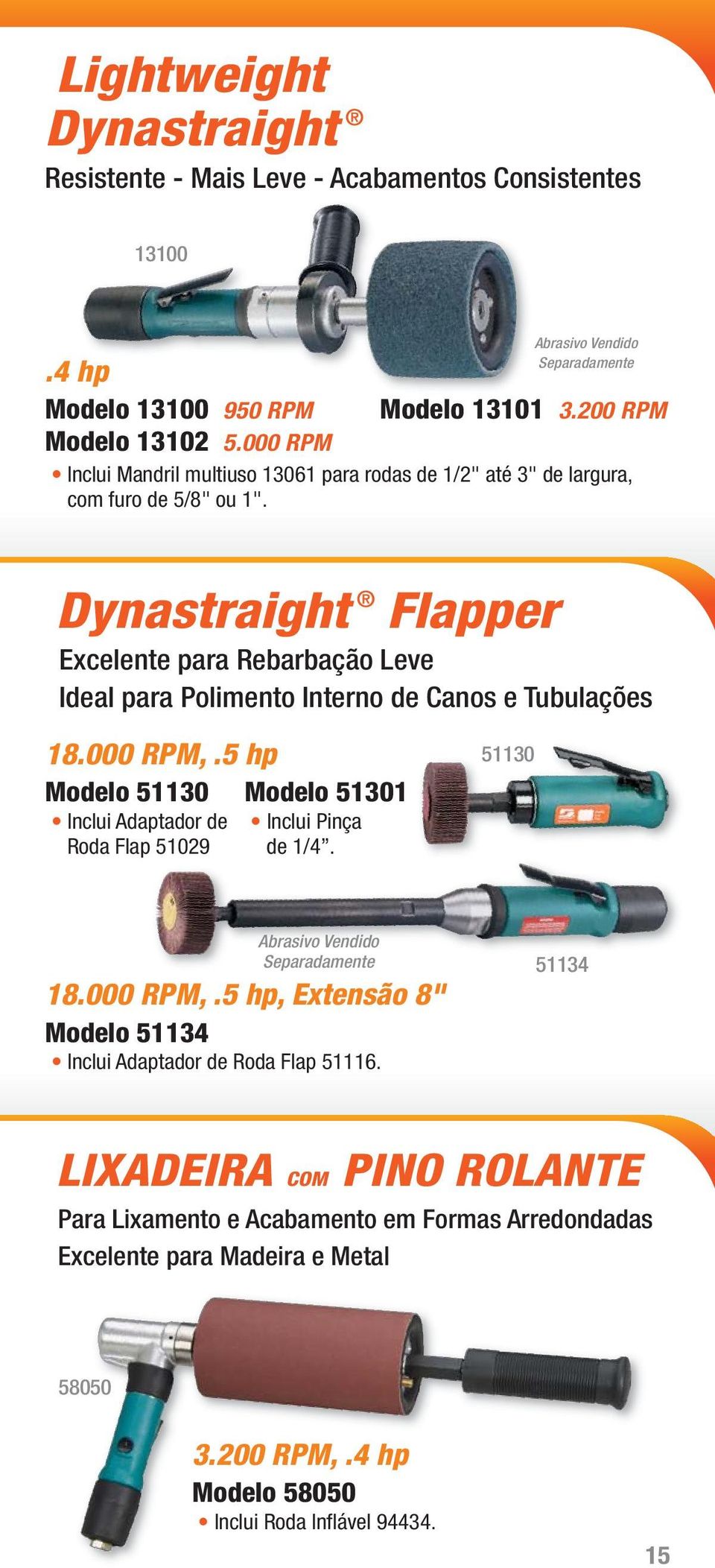 Dynastraight Flapper Excelente para Rebarbação Leve Ideal para Polimento Interno de Canos e Tubulações 18.000 RPM,.
