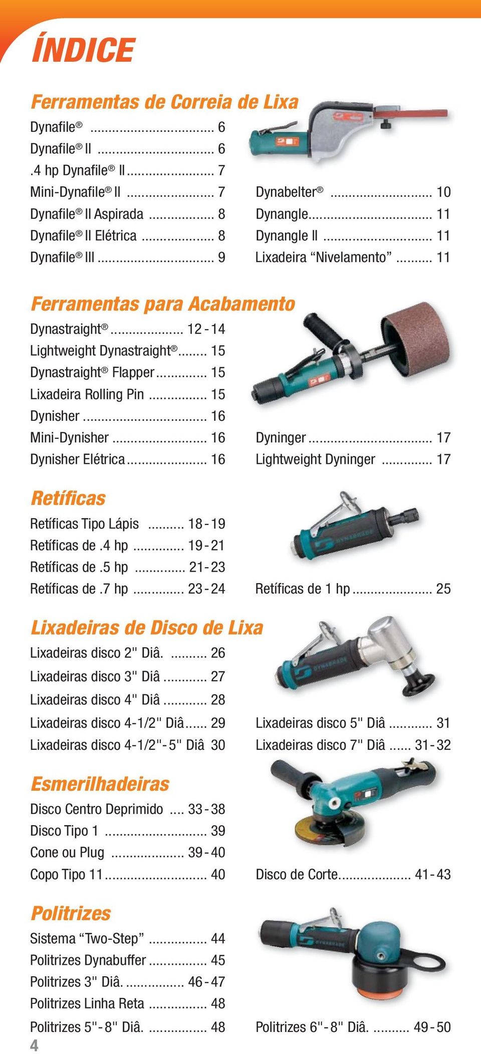 .. 15 Dynisher... 16 Mini-Dynisher... 16 Dyninger... 17 Dynisher Elétrica... 16 Lightweight Dyninger... 17 Retíficas Retíficas Tipo Lápis... 18-19 Retíficas de.4 hp... 19-21 Retíficas de.5 hp.