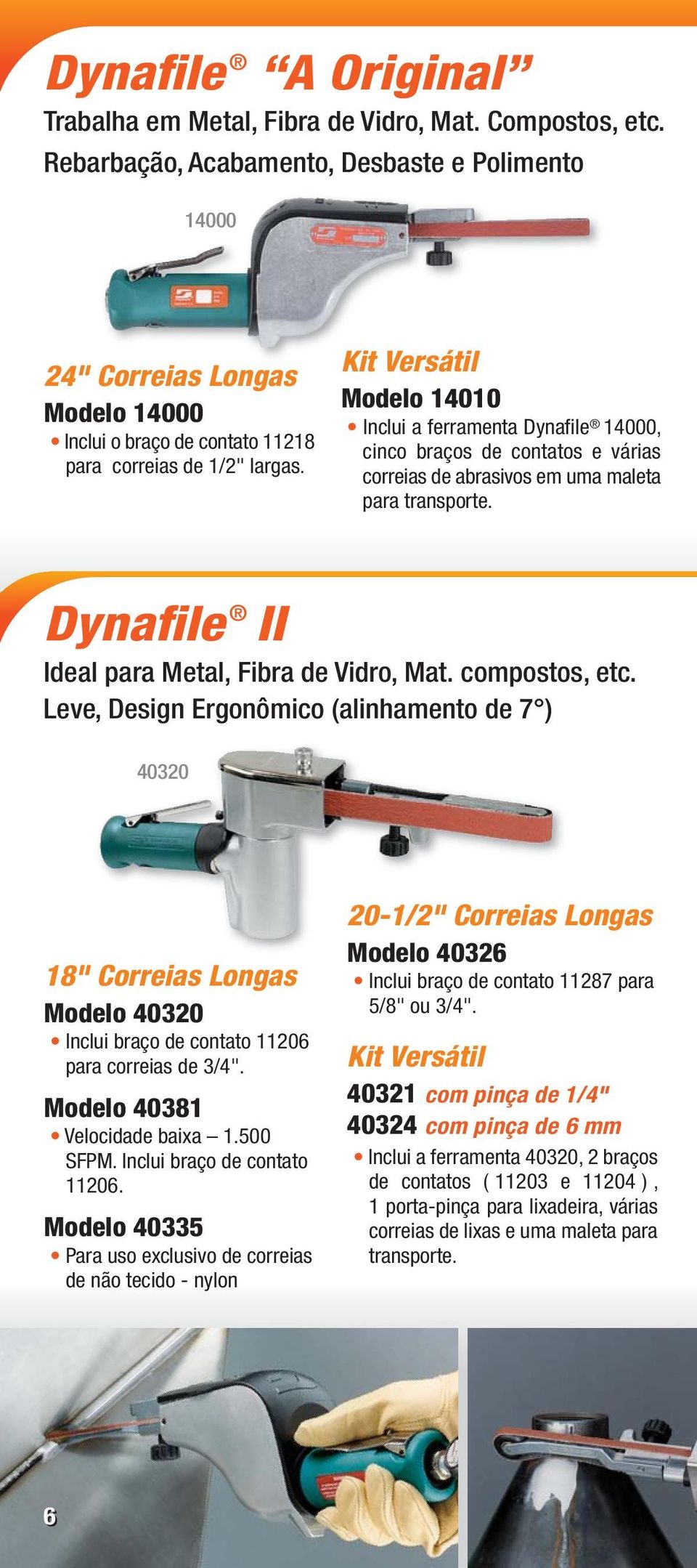 Kit Versátil Modelo 14010 Inclui a ferramenta Dynafile 14000, cinco braços de contatos e várias correias de abrasivos em uma maleta para transporte. Dynafile II Ideal para Metal, Fibra de Vidro, Mat.