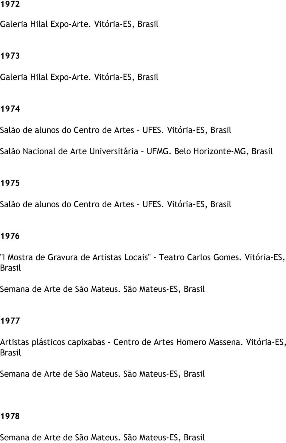 Vitória-ES, 1976 "I Mostra de Gravura de Artistas Locais" - Teatro Carlos Gomes. Vitória-ES, Semana de Arte de São Mateus.