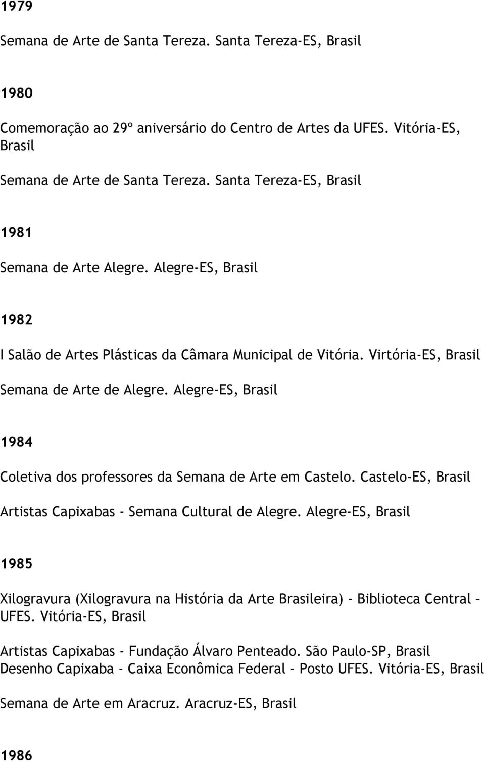 Alegre-ES, 1984 Coletiva dos professores da Semana de Arte em Castelo. Castelo-ES, Artistas Capixabas - Semana Cultural de Alegre.