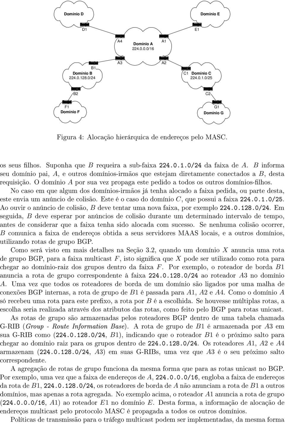 O domínio A por sua vez propaga este pedido a todos os outros domínios-lhos. No caso em que algum dos domínios-irmãos já tenha alocado a faixa pedida, ou parte desta, este envia um anúncio de colisão.