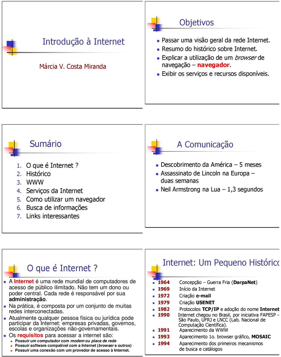 Links interessantes Descobrimento da América 5 meses Assassinato de Lincoln na Europa duas semanas Neil Armstrong na Lua 1,3 segundos O que é Internet?