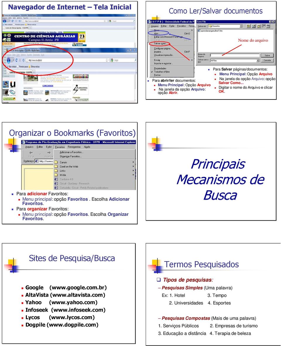 Organizar o Bookmarks (Favoritos) Para adicionar Favoritos: Menu principal: opção Favoritos. Escolha Adicionar Favoritos. Para organizar Favoritos: Menu principal: opção Favoritos.