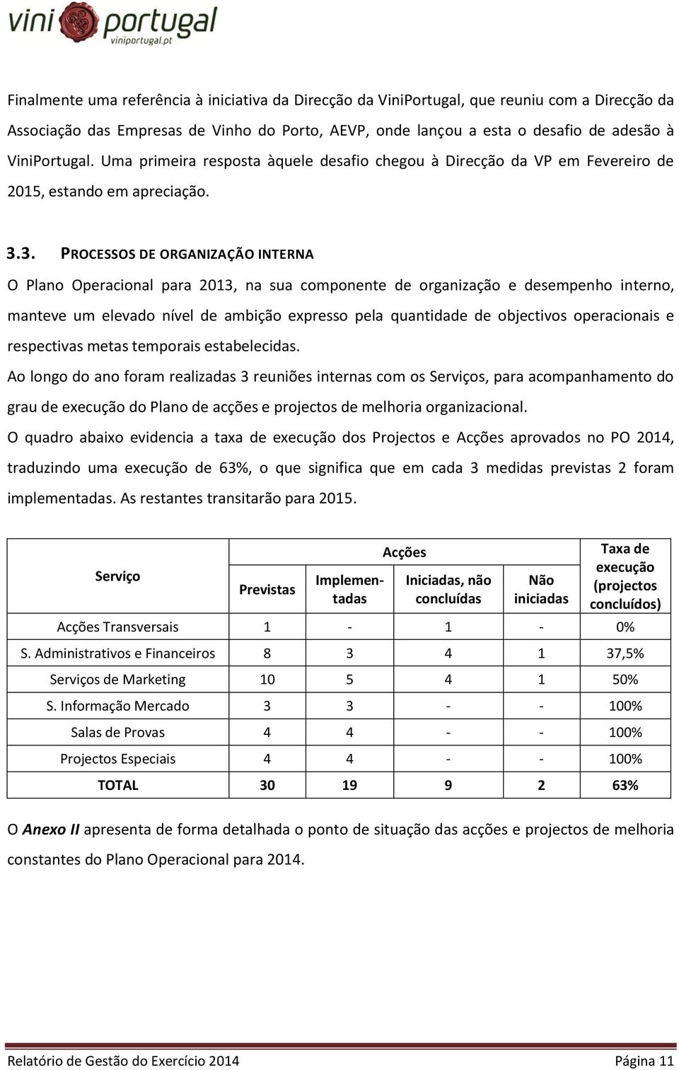 3. PROCESSOS DE ORGANIZAÇÃO INTERNA O Plano Operacional para 2013, na sua componente de organização e desempenho interno, manteve um elevado nível de ambição expresso pela quantidade de objectivos