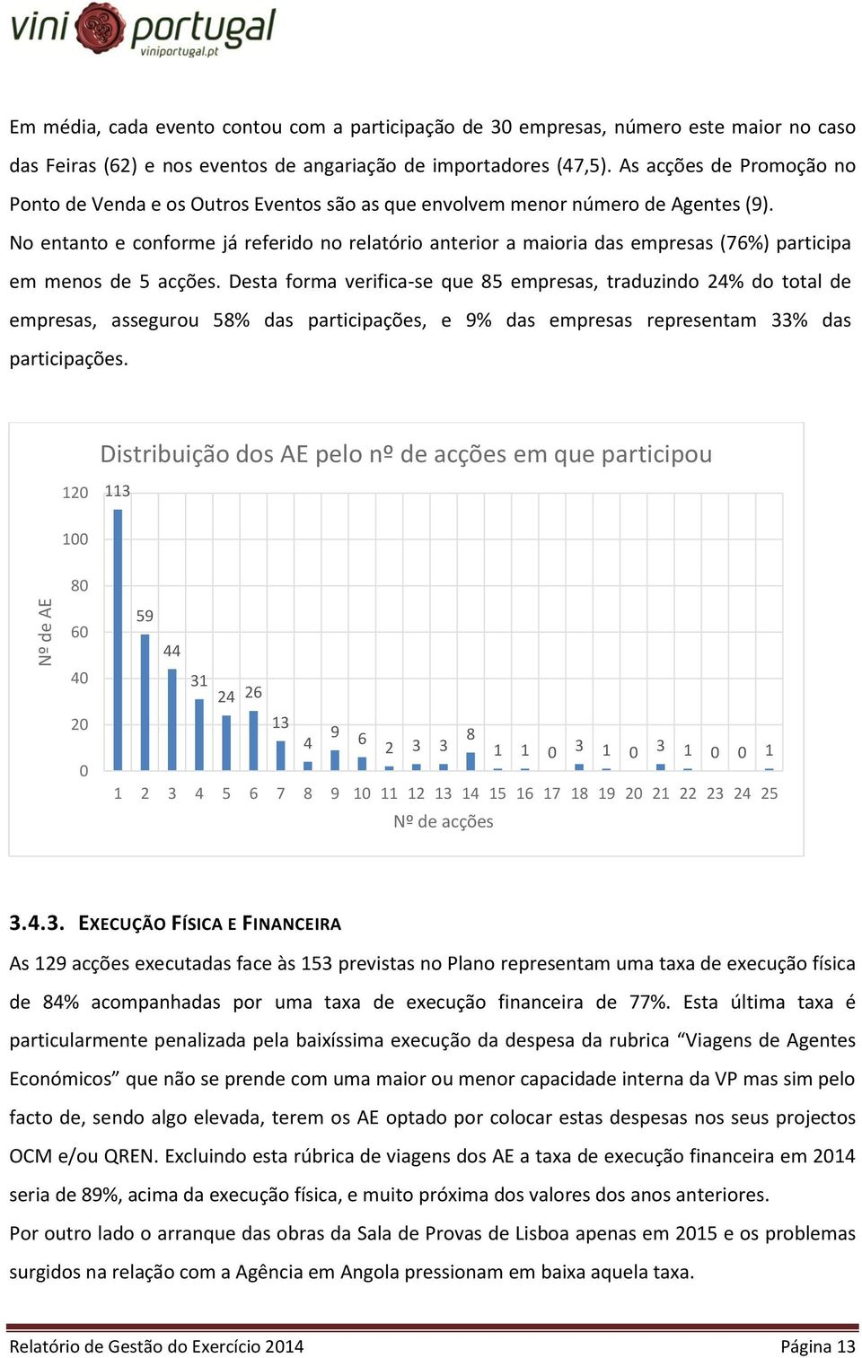 No entanto e conforme já referido no relatório anterior a maioria das empresas (76%) participa em menos de 5 acções.