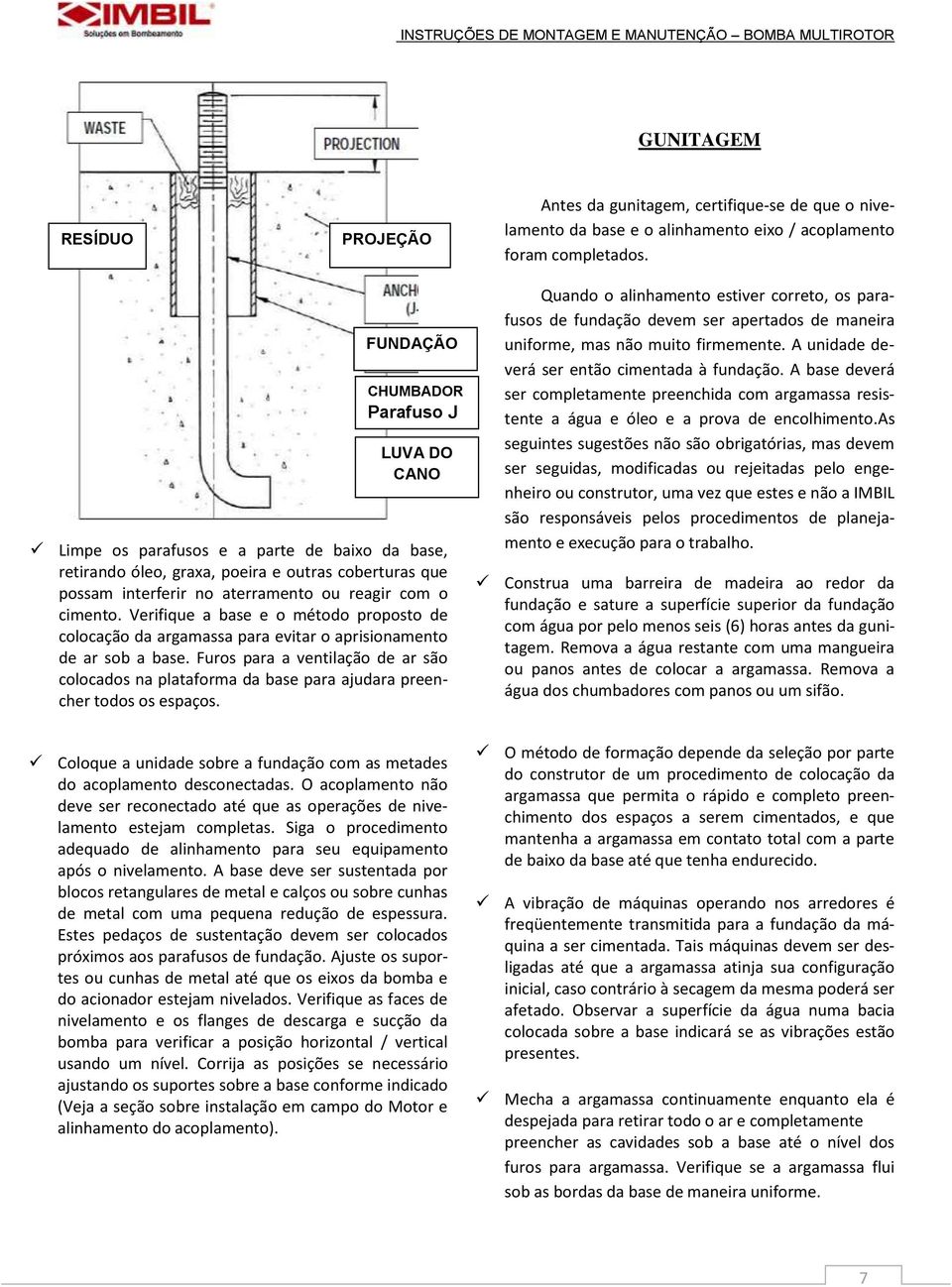 cimento. Verifique a base e o método proposto de colocação da argamassa para evitar o aprisionamento de ar sob a base.