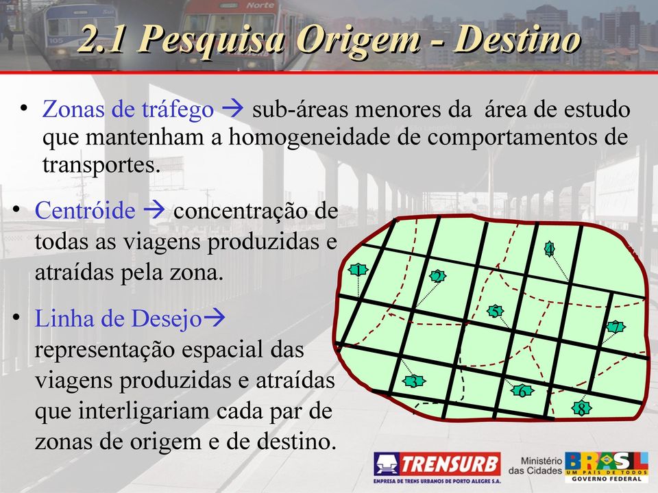 Centróide concentração de todas as viagens produzidas e atraídas pela zona.