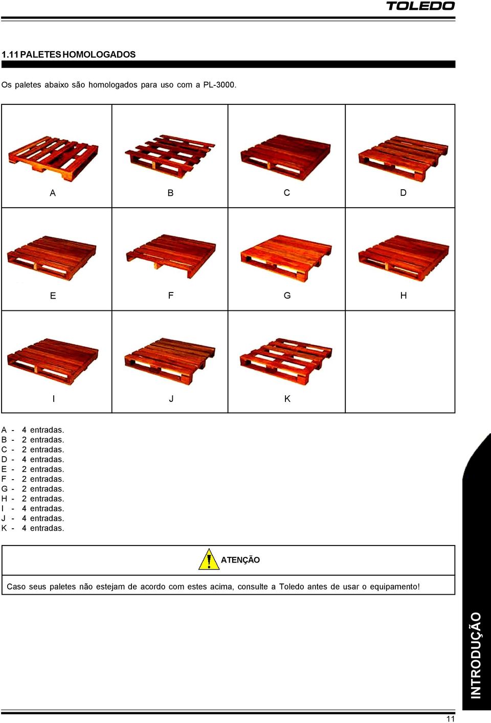 F - 2 entradas. G - 2 entradas. H - 2 entradas. I - 4 entradas. J - 4 entradas. K - 4 entradas.