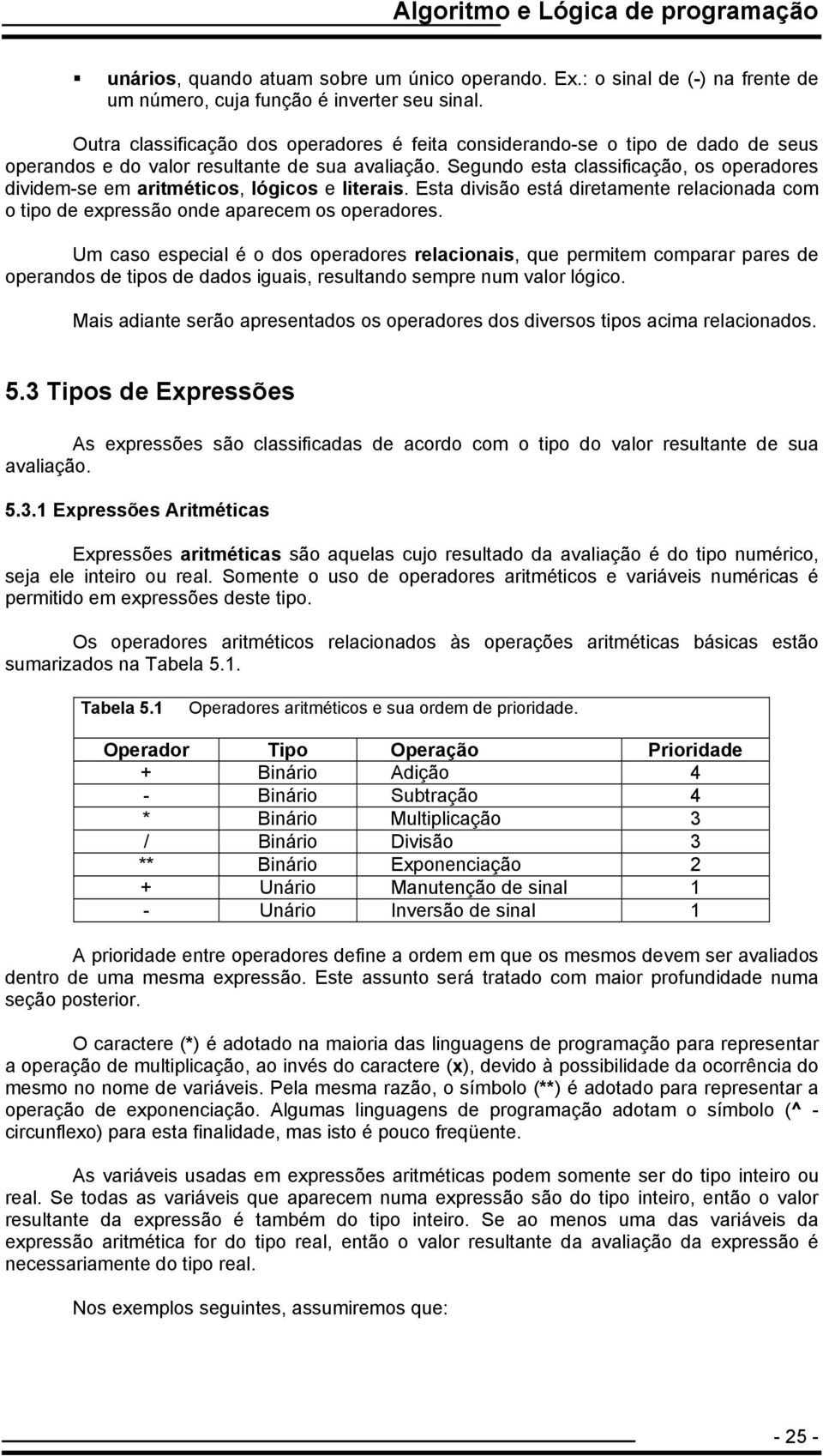 Segundo esta classificação, os operadores dividem-se em aritméticos, lógicos e literais. Esta divisão está diretamente relacionada com o tipo de expressão onde aparecem os operadores.