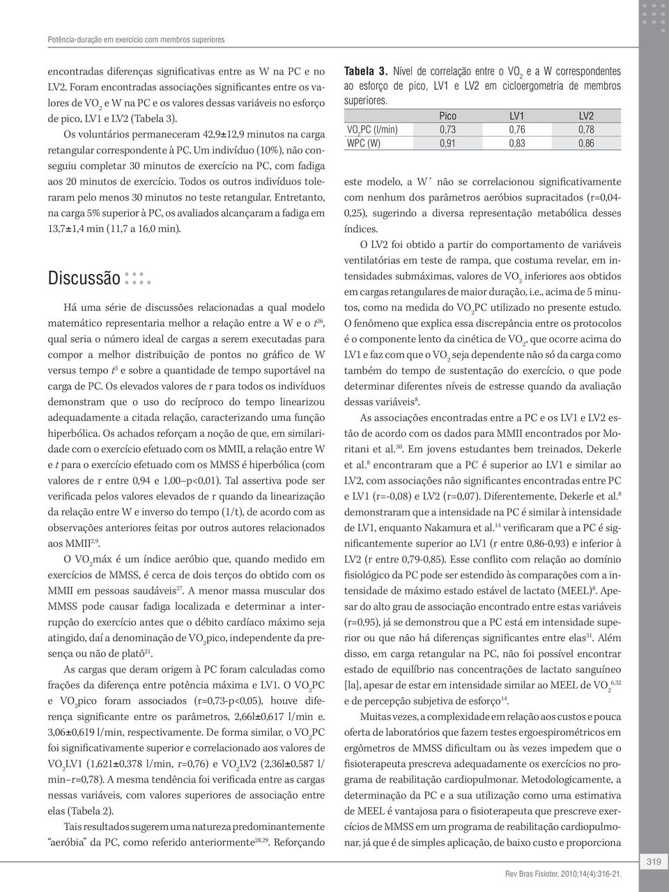 Os voluntários permaneceram 42,9±12,9 minutos na carga retangular correspondente à PC.