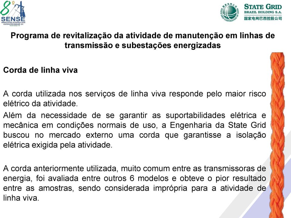 no mercado externo uma corda que garantisse a isolação elétrica exigida pela atividade.