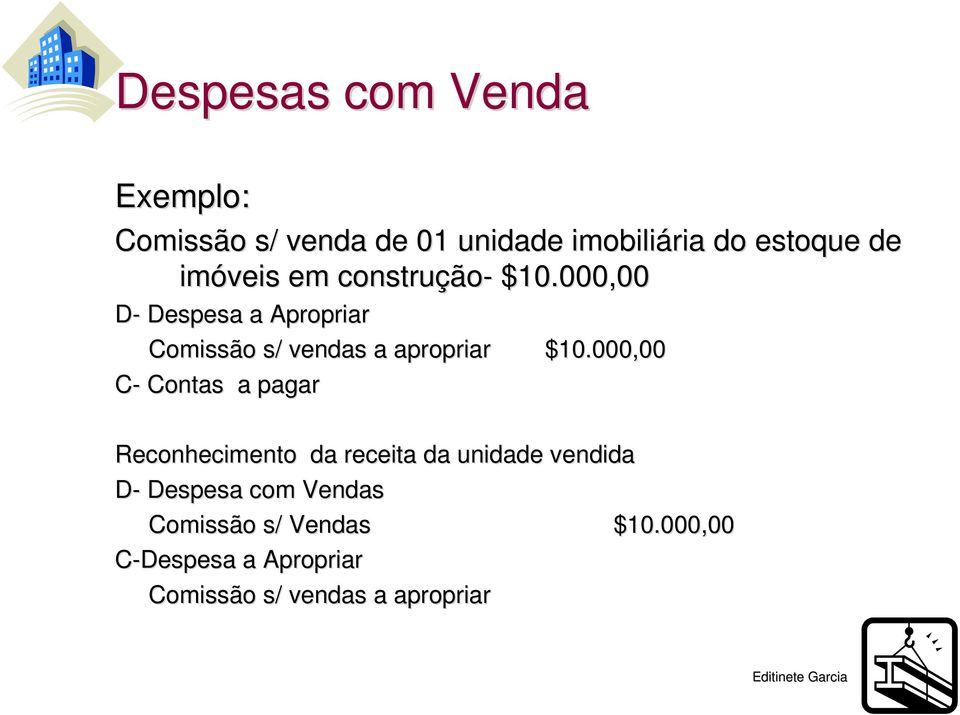 000,00 D- Despesa a Apropriar Comissão s/ vendas a apropriar $10.