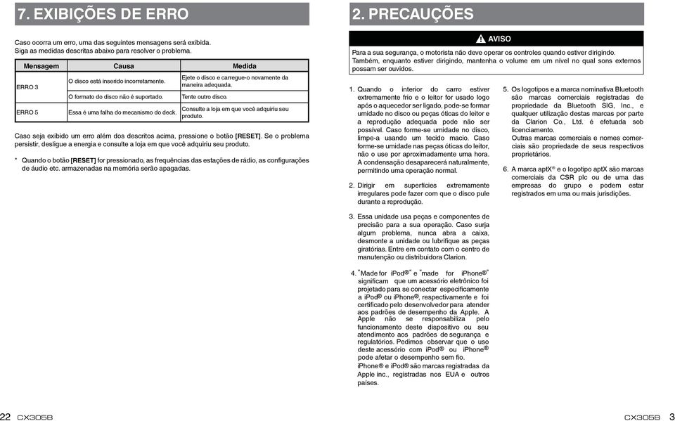 Consulte a loja em que você adquiriu seu produto. Caso seja exibido um erro além dos descritos acima, pressione o botão [RESET].