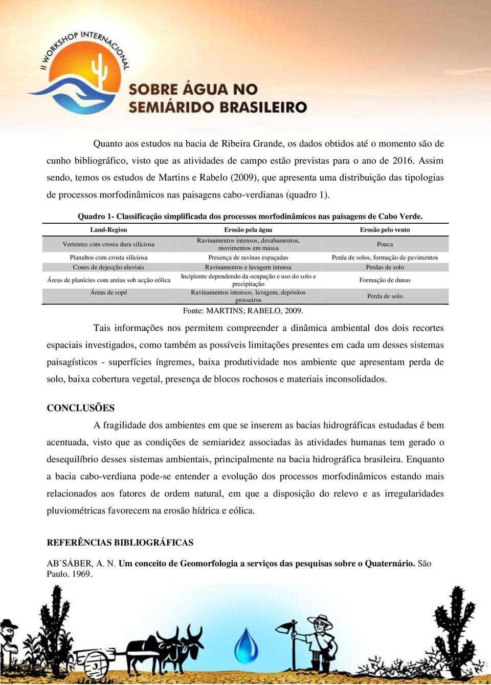 Quadro 1- Classificação simplificada dos processos morfodinâmicos nas paisagens de Cabo Verde.