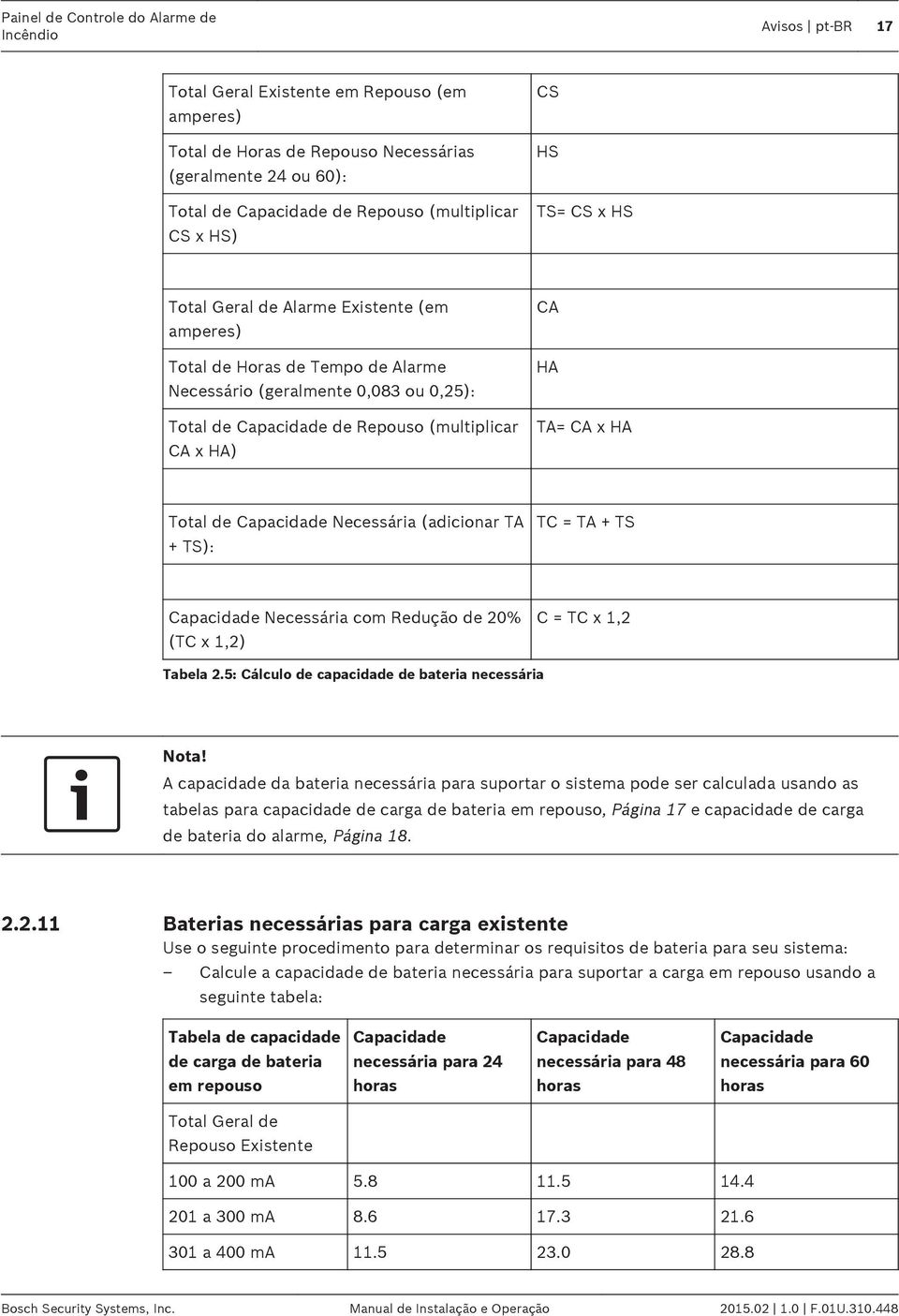 CA HA TA= CA x HA Total de Capacidade Necessária (adicionar TA + TS): TC = TA + TS Capacidade Necessária com Redução de 20% (TC x 1,2) C = TC x 1,2 Tabela 2.