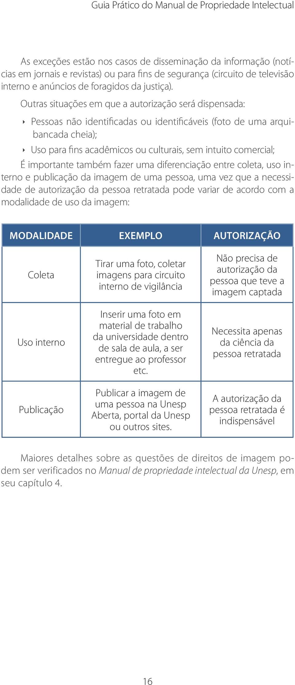 Outras situações em que a autorização será dispensada: Pessoas não identificadas ou identificáveis (foto de uma arquibancada cheia); Uso para fins acadêmicos ou culturais, sem intuito comercial; É