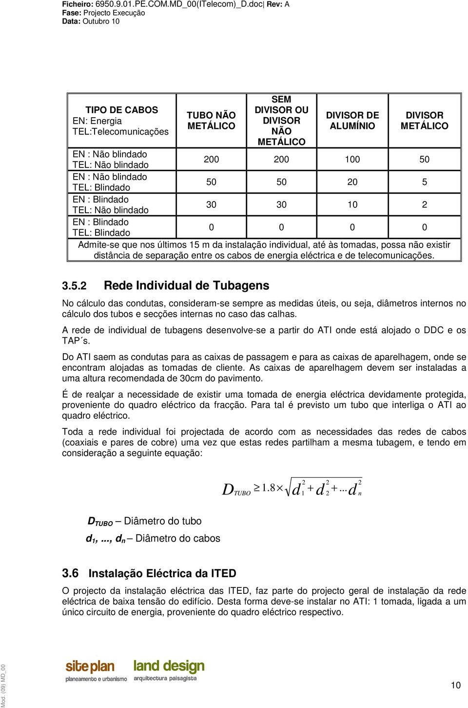 existir distância de separação entre os cabos de energia eléctrica e de telecomunicações. 3.5.