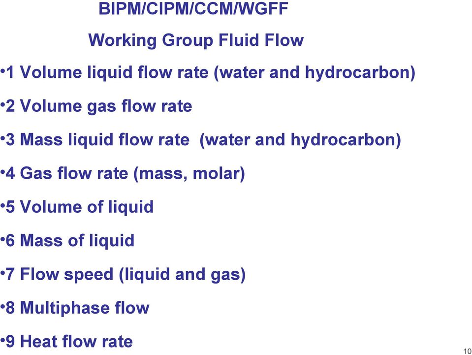 (water and hydrocarbon) 4 Gas flow rate (mass, molar) 5 Volume of liquid 6